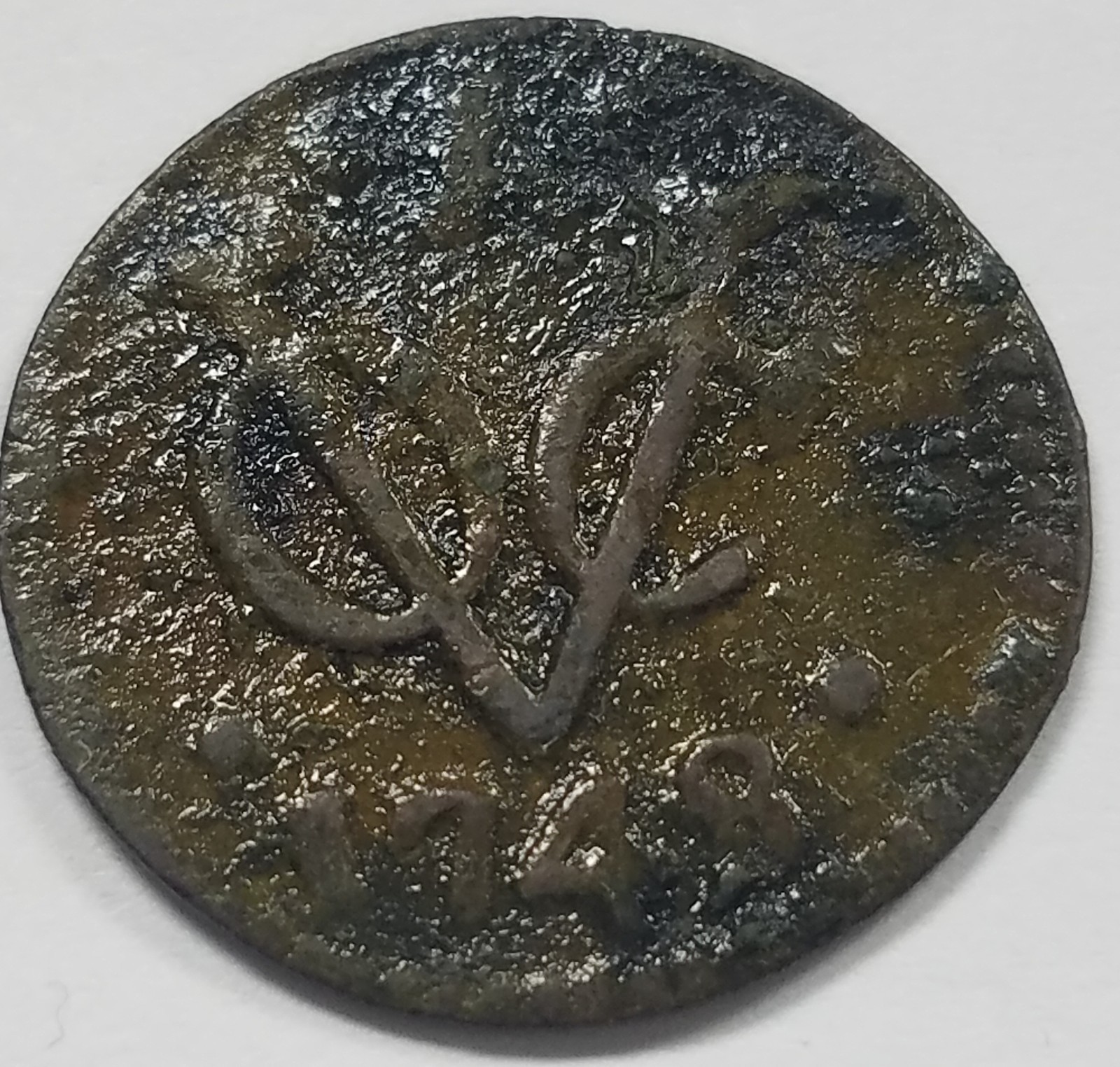 1748 Dutch Netherlands Colonial VOC Duit Holland Lion