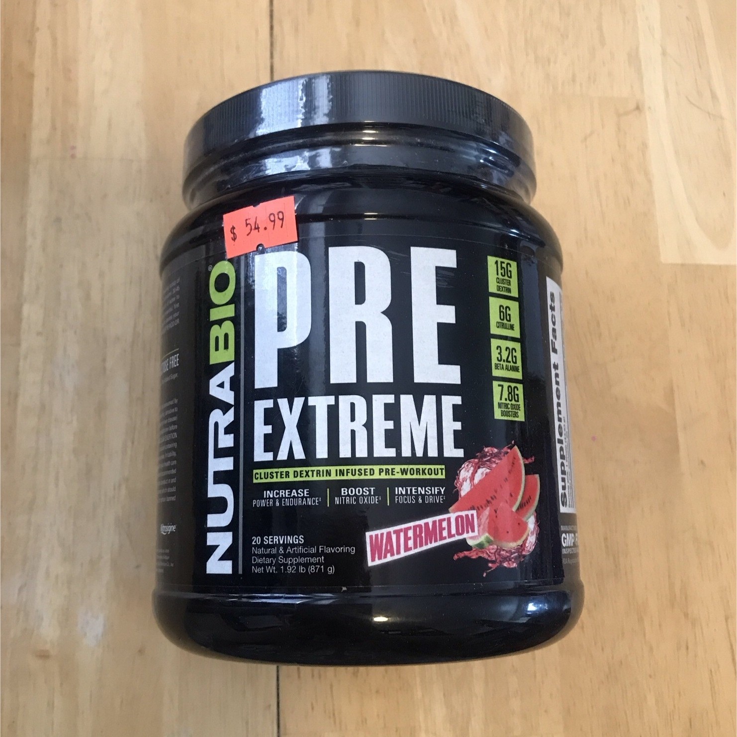 NutraBio PRE Extreme Pre-Workout Powder Watermelon 1.92 lb Gluten Free