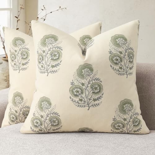 Vintage Floral Print Pillow Covers 18x18 Set 18" x 18" (Pack of 2) Sage Green