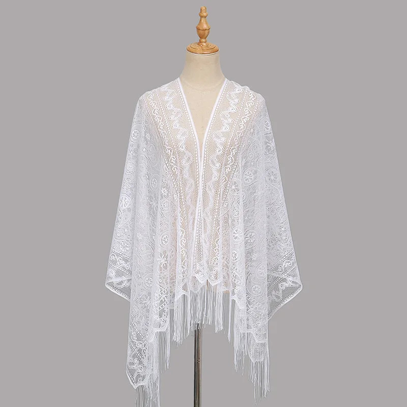 Elegant Women Floral Lace Scarf Shawl Tassels Party Wedding Veil Embrodiery Glit
