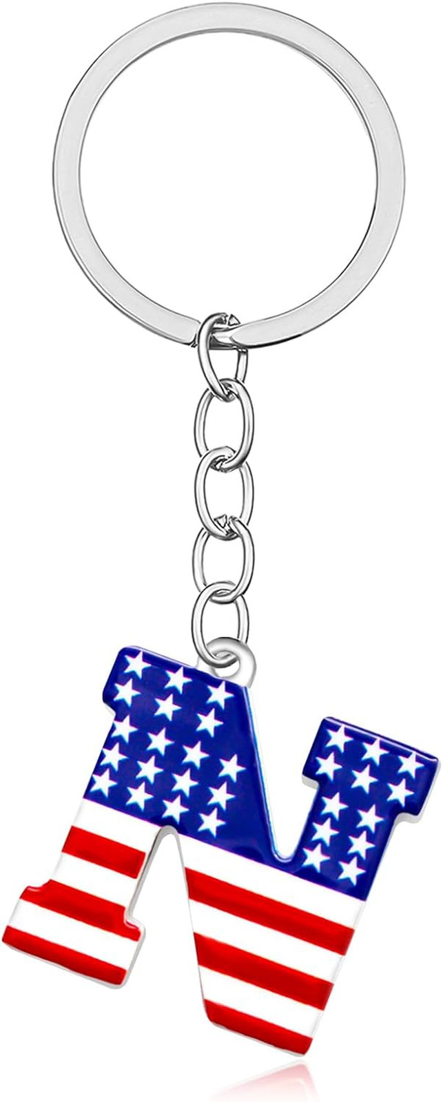 4Th of July Initial Keychain Stainless Steel American Flag Letter Keychain Patri