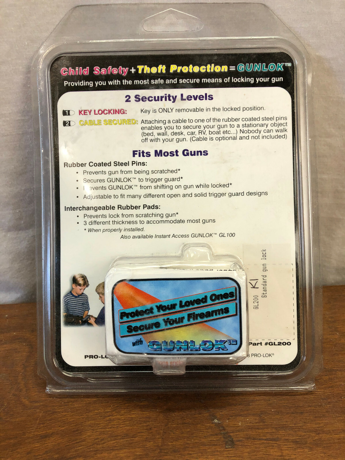 PRO-LOK GUNLOK - GL200 - KEY LOCKING - CABLE SECURED - 2 LOCKS IN 1 - NIP