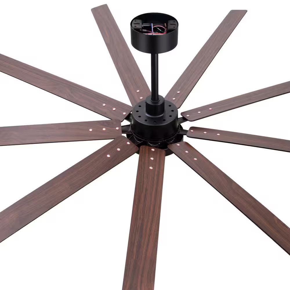 Parvez 84 In. Windmill Black Ceiling Fan with LED Light, Downrod, Black/Brown Bl