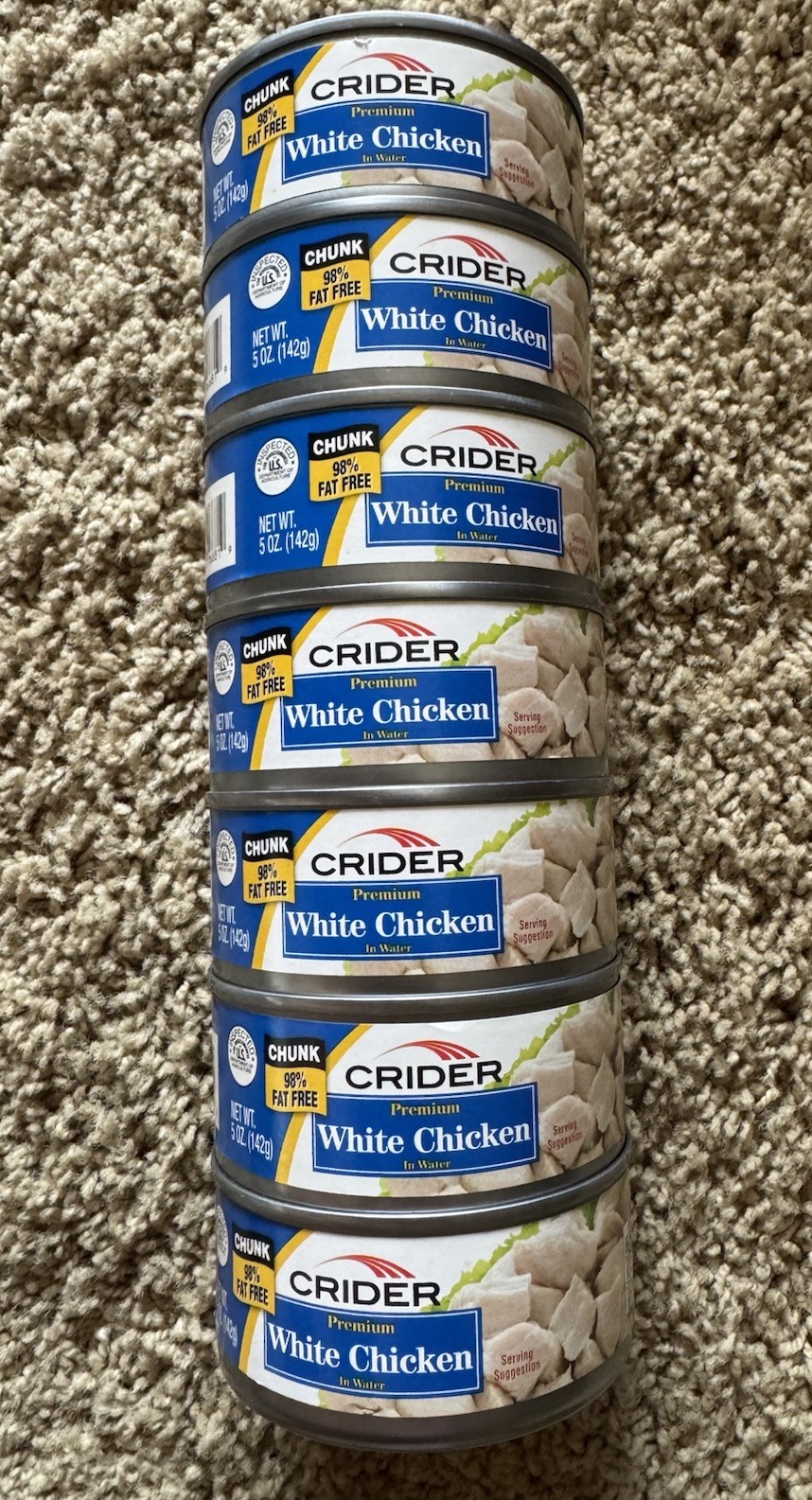 Lot of 7 Cans 5 oz CRIDER Premium Chunk White Chicken Meat In Water Exp. 8.23.24