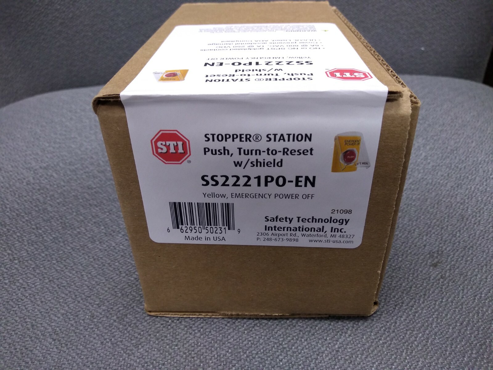 Stopper Station, Push Turn-to-Reset Button, Yellow, STI Model #SS2221PO-EN