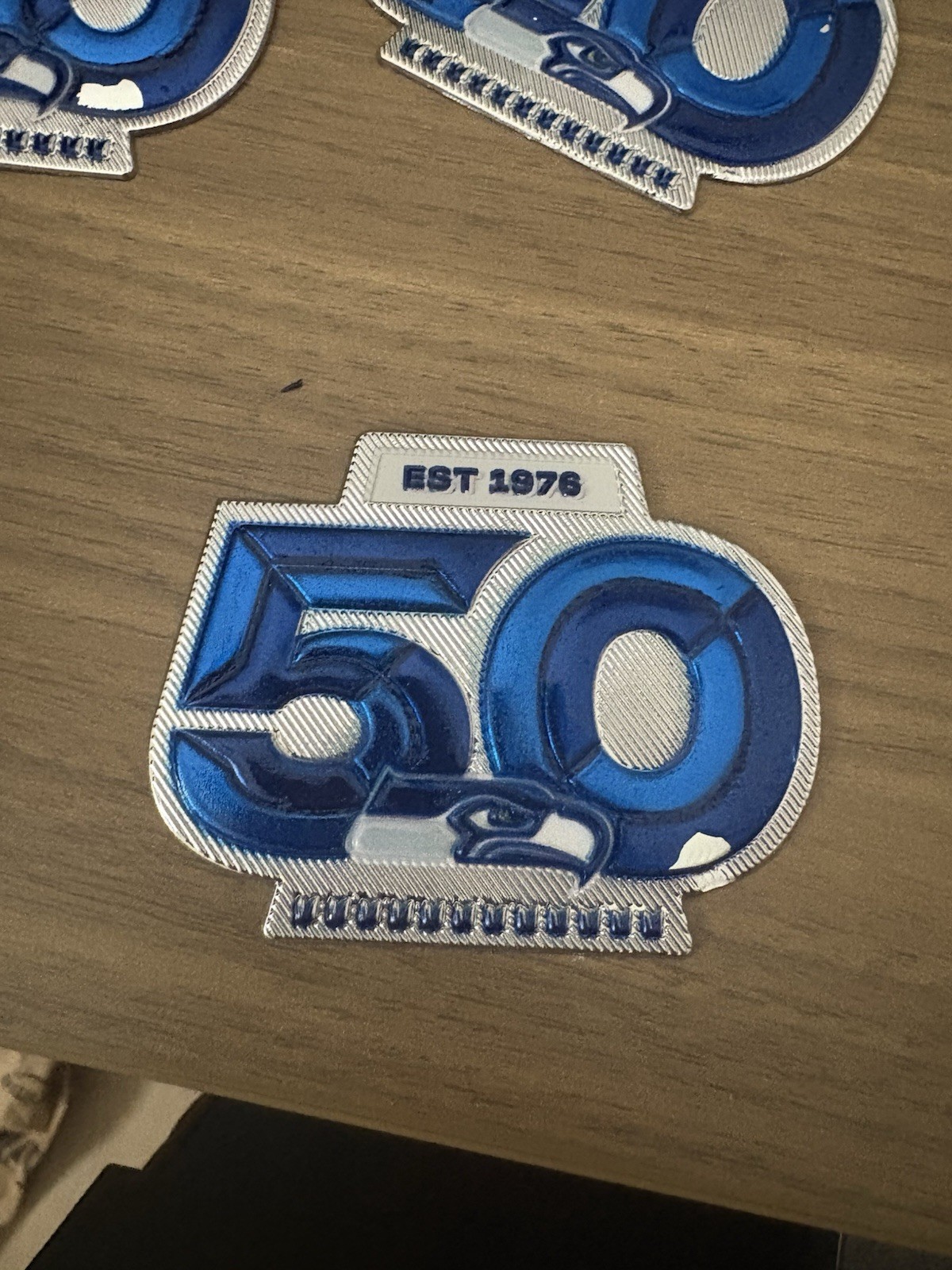 Major Scrapes Seahawks 50th Anniversary Patch Plastic Metallic Sew On Patch