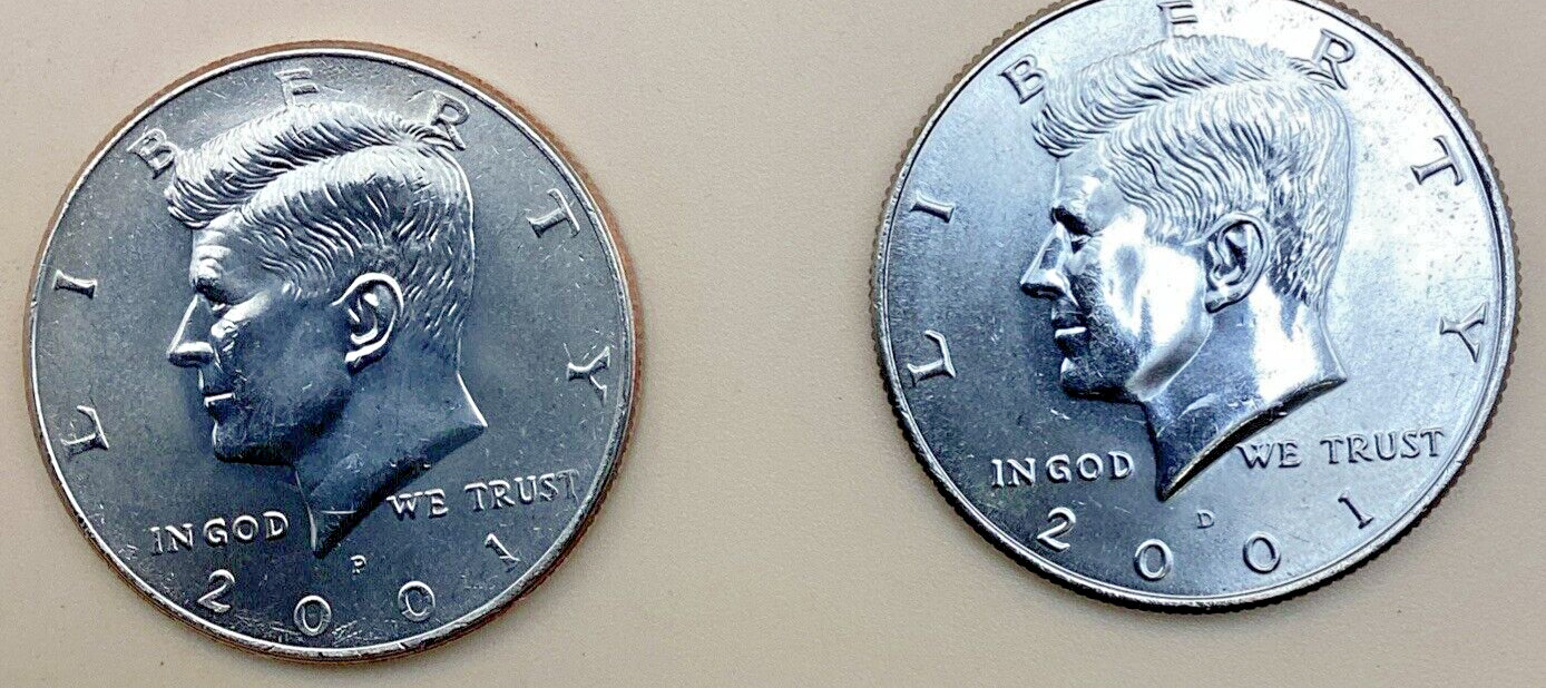 2001 P&D President Kennedy Half Dollar Coin from U.S Mint Roll - Brilliant Unc