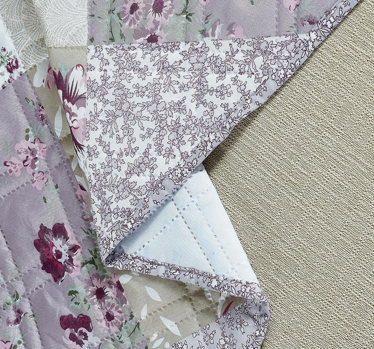 Lilac and Beige Rose Patchwork Quilted Large Recliner Slipcover, 28" Seat Wid...