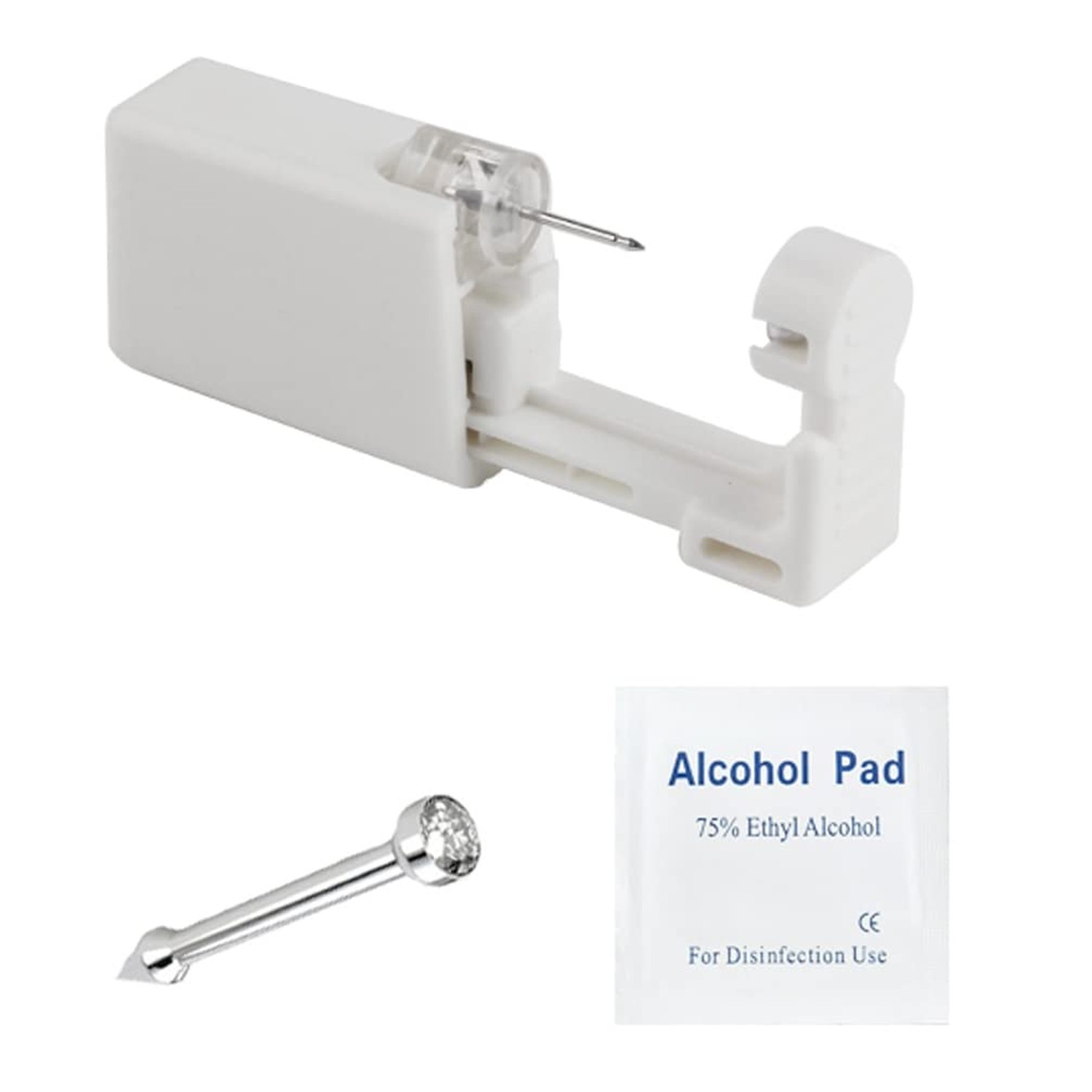 Self NOSE Piercing Gun Kits inside Piercing Rings Disposable Safety 1/100 Wit...