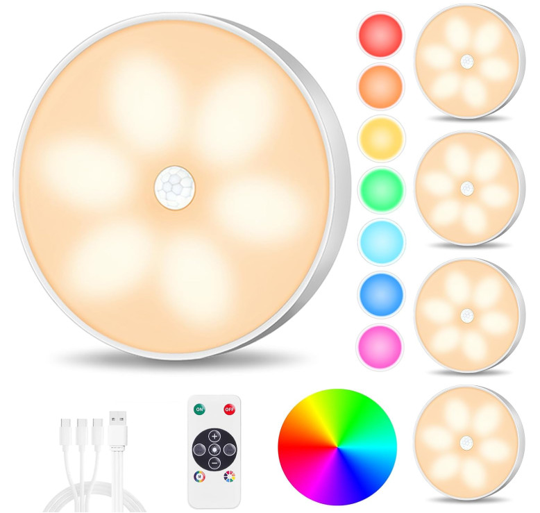 Luces LED con sensor movimiento RGB 8 colores recargables para escaleras, Nuevo