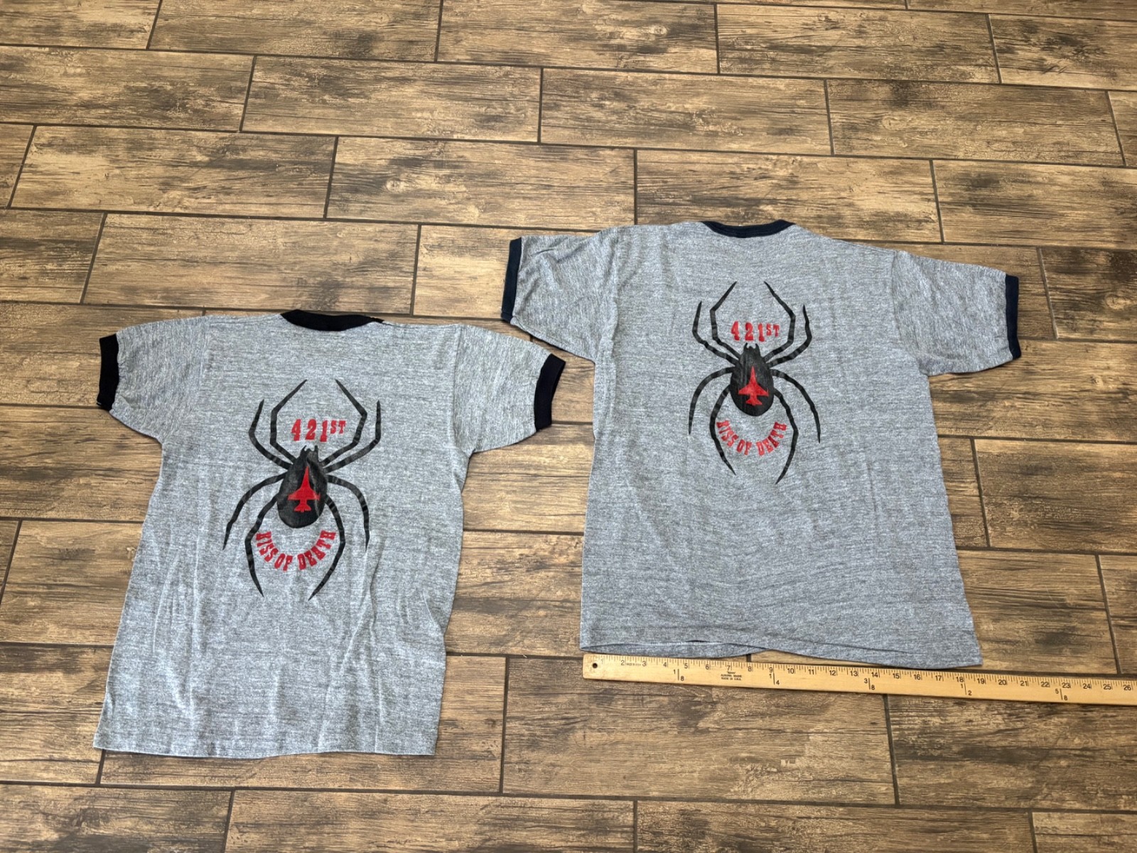 Vintage 70s Military T-Shirt 421st Attack Squadron BLACK WIDOWS "Kiss of Death"