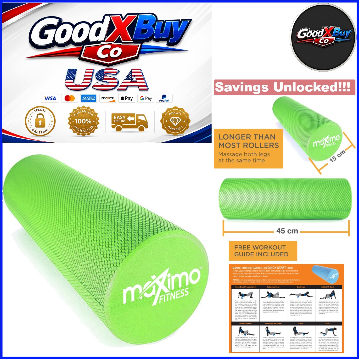 High Density Foam Roller for Muscle Therapy Back Yoga Pilates Green 15cm