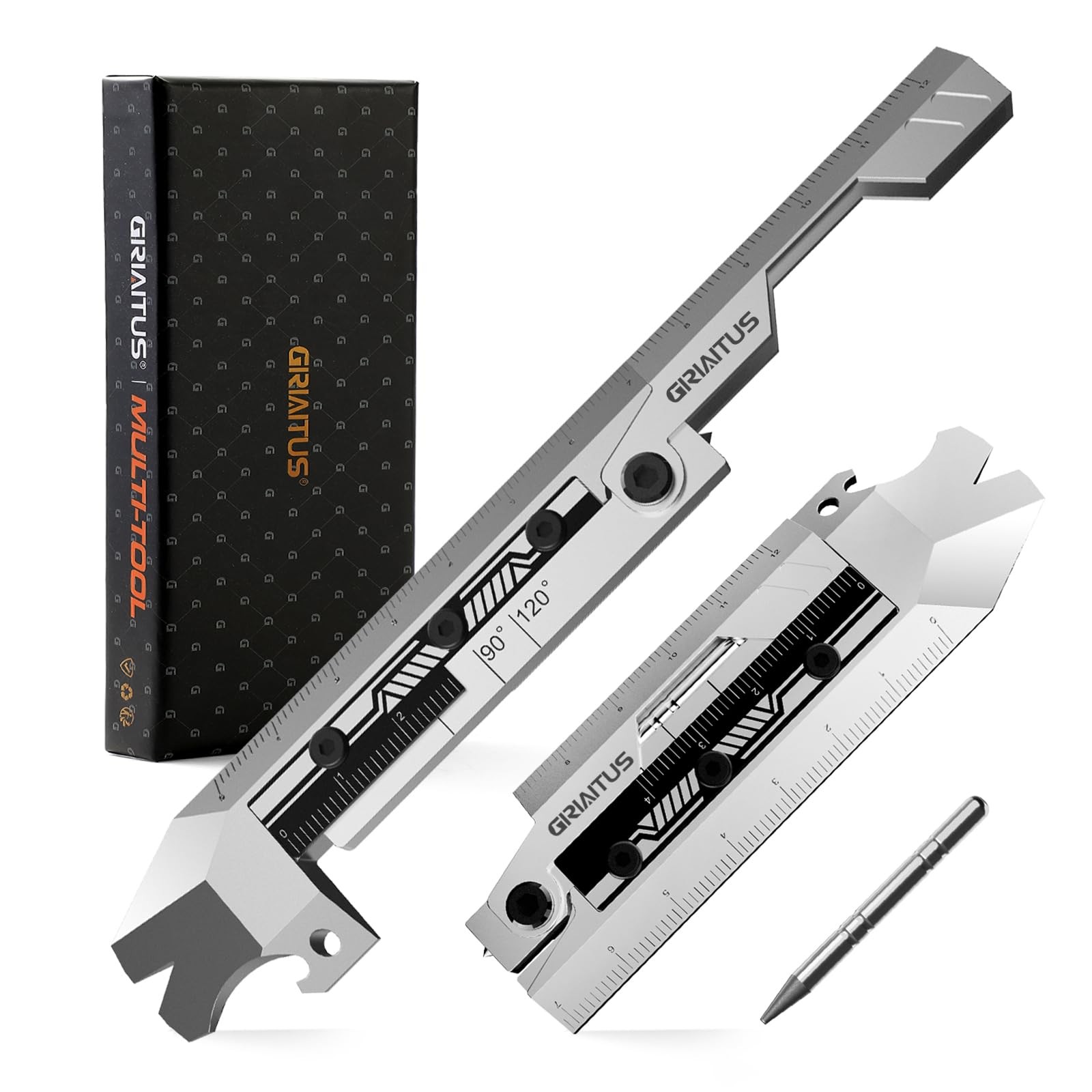EDC Pry Bar Multitool with Folding Ruler, Compact Pocket Tool Silver