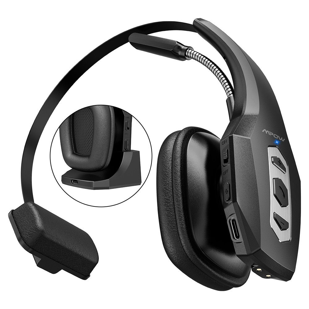 MPOW Trucker Bluetooth 5.3 Headset with Noise Cancelling with charging base