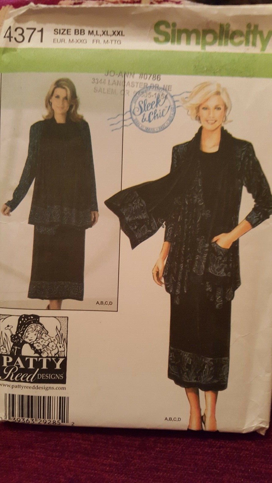 Simplicity Pattern 4371 Patty Reed Skirt Draped Jacket Scarf M L XL XXL UNCUT