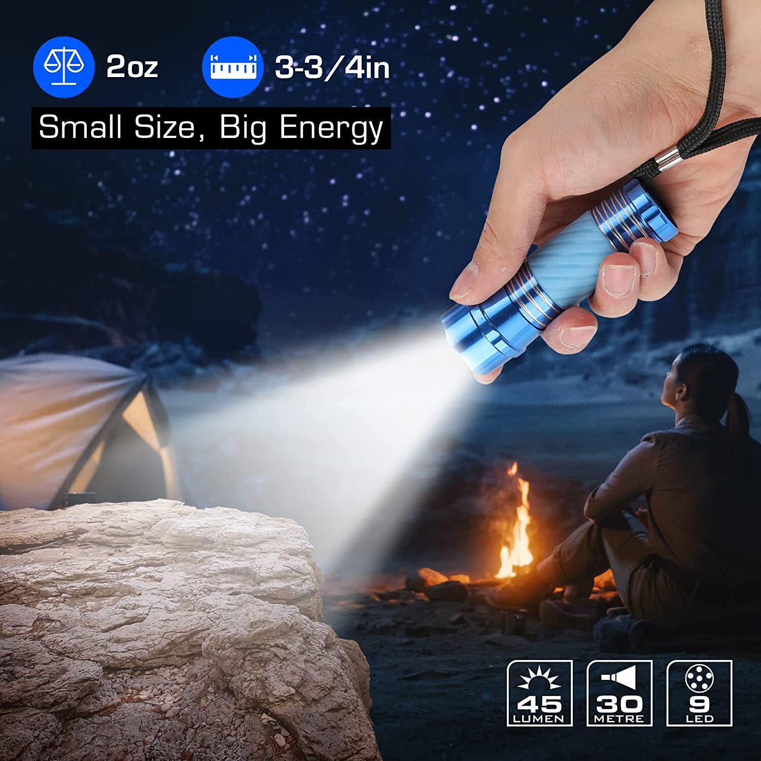 EverBrite 2 Mini Camp Lantern 2 Mini Flashlights with 7 Pcs portable Stickers