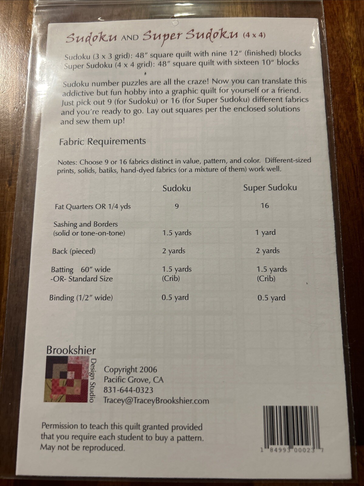 Sudoku Quilt Pattern Brookshier Designs New (brk129) With Bonus Pattern
