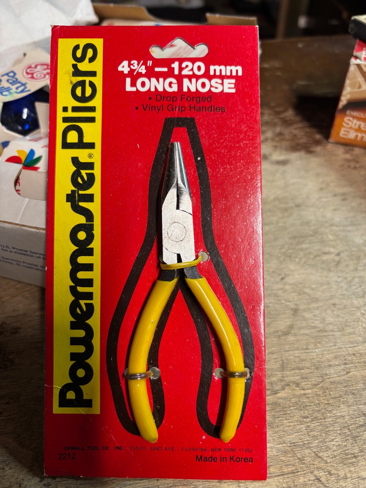 NOS Oxwall Longnose Powermaster Pliers yellow grips 4 3/4" 120mm Unused 1980's