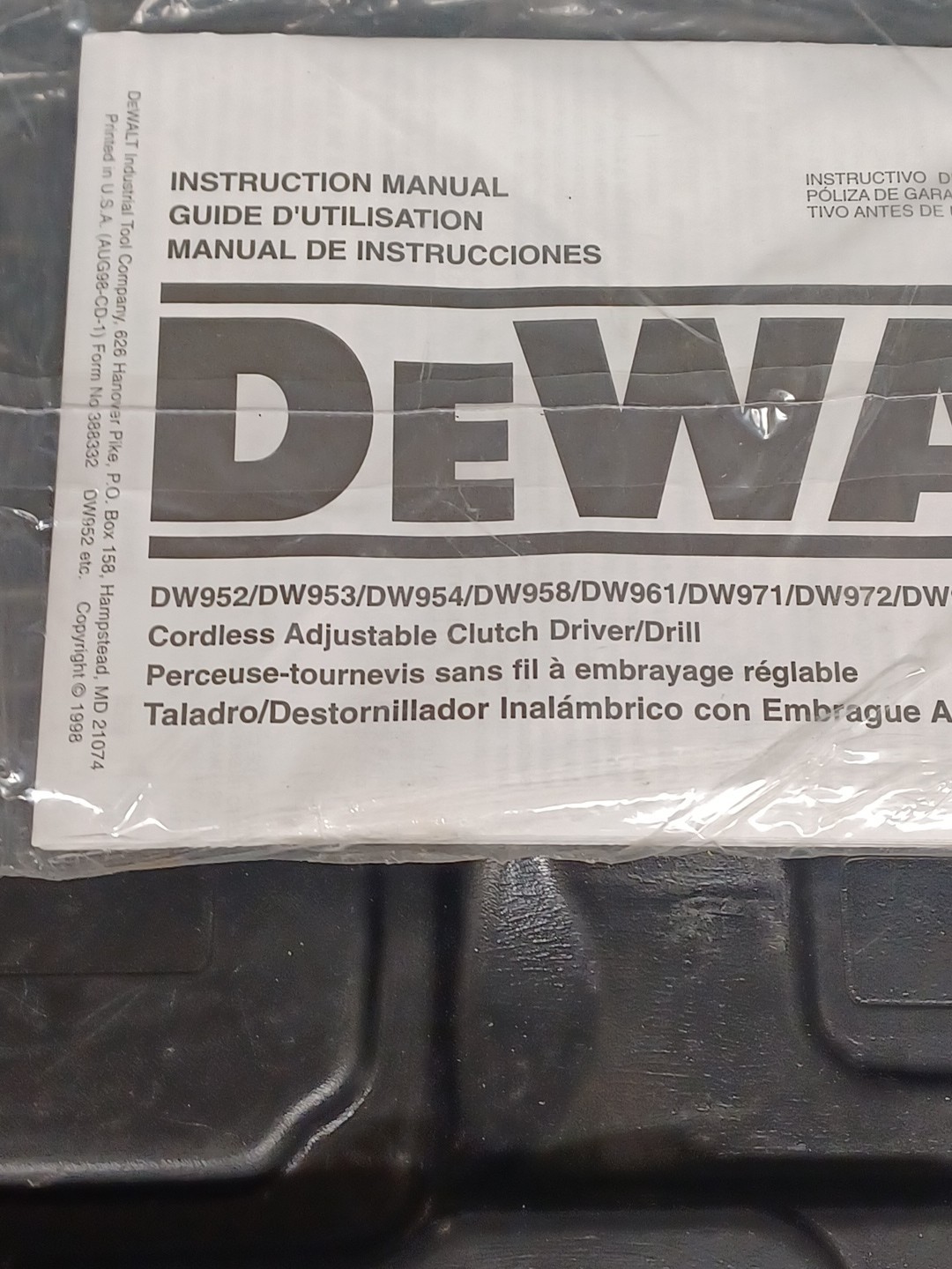 Dewalt 12 v. Drill DW953RFK-2 PLASTIC CASE ONLY