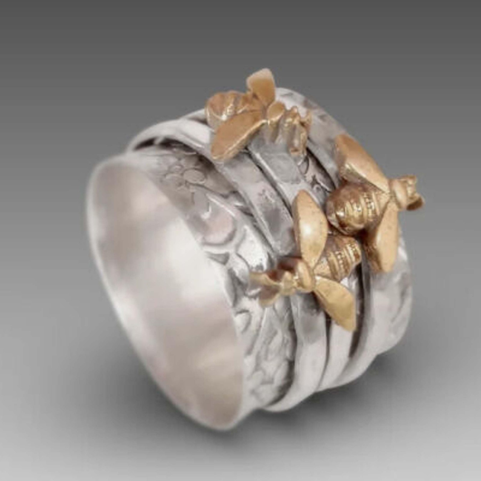 Solid 925 Silver Bee Spinner Ring, Fidget Ring for Women, Stress Relief Gift