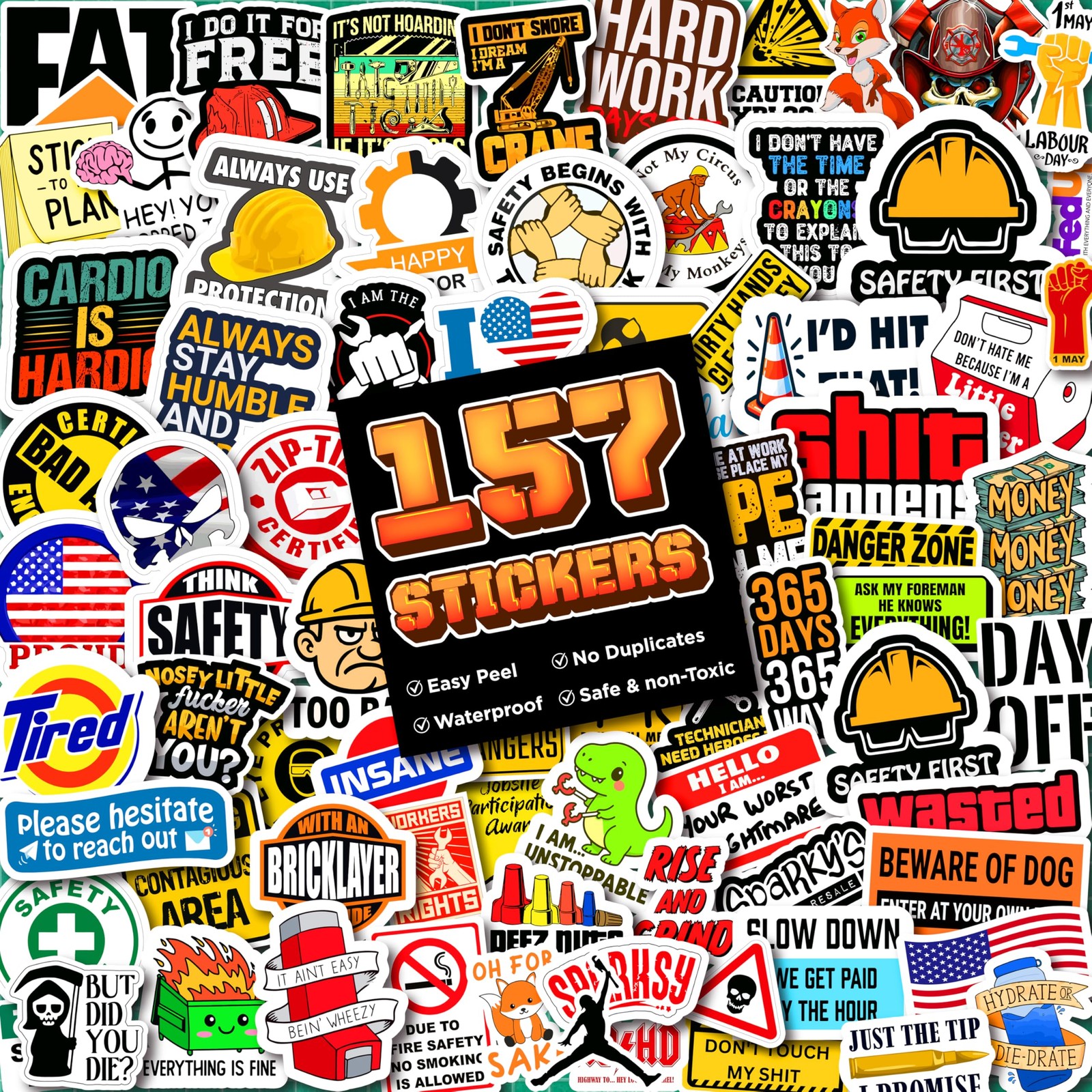 Bulk Safety Warning Vinyl Sticker Pack, Waterproof Hard Hat Stickers for Cons...
