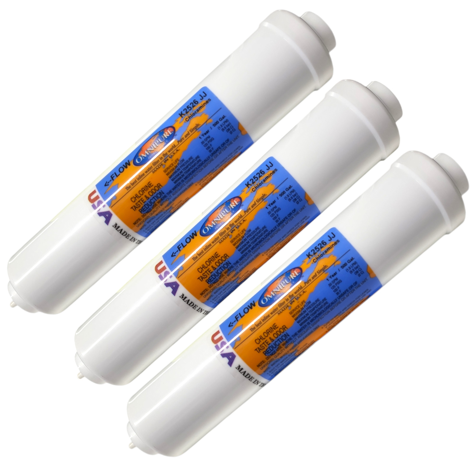 Omnipure K2526-JJ Inline GAC for Chloramines Removal 10" x 2" Postfilter 1/4"QC