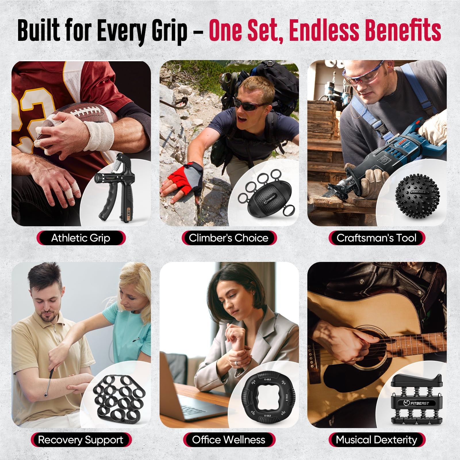 Grip Strength Trainer, Hand Gripper Strengthener Kit - 6 Pack with Adjustable...