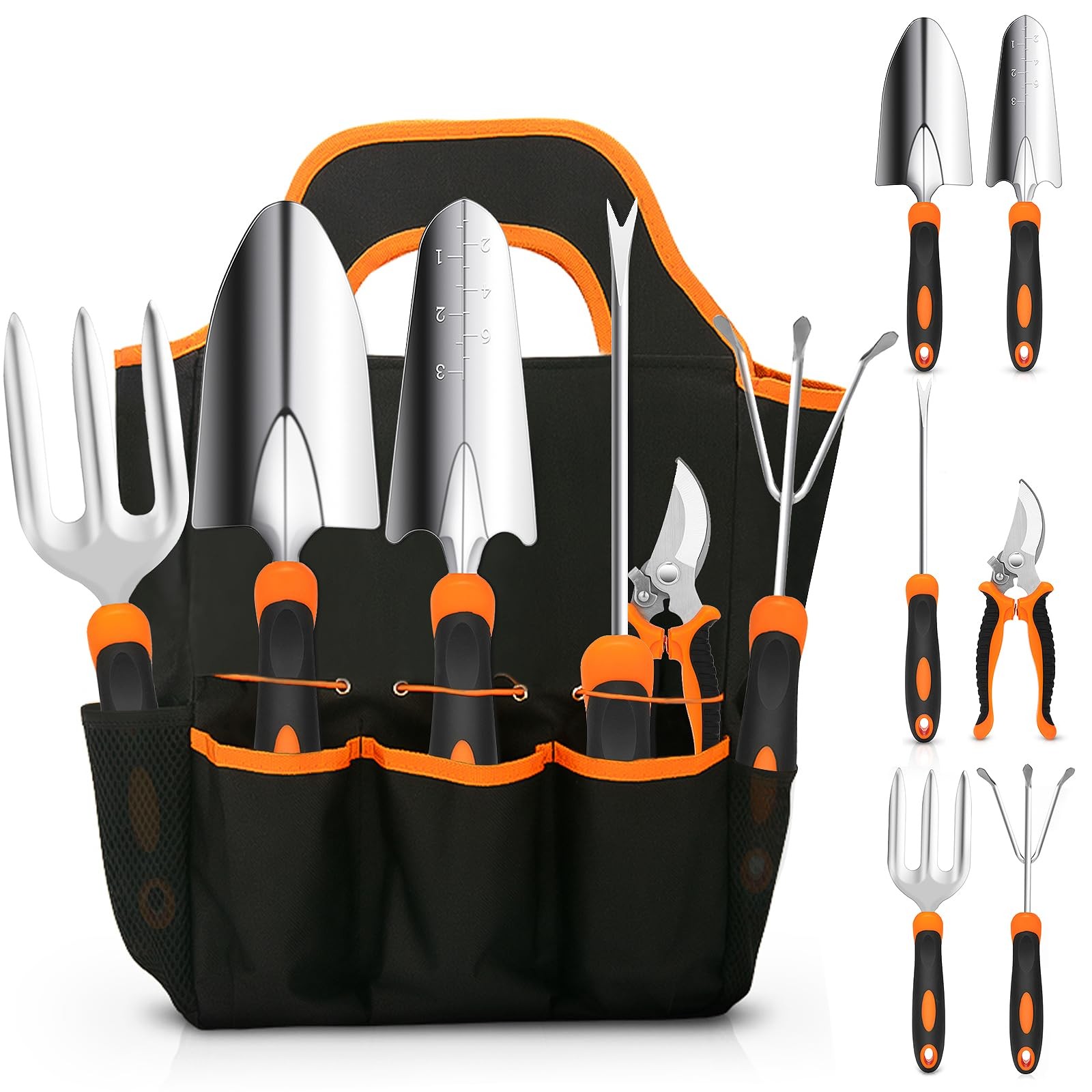 Gardening Tool Set, CHRYZTAL Stainless Steel Heavy Duty Orange &Black