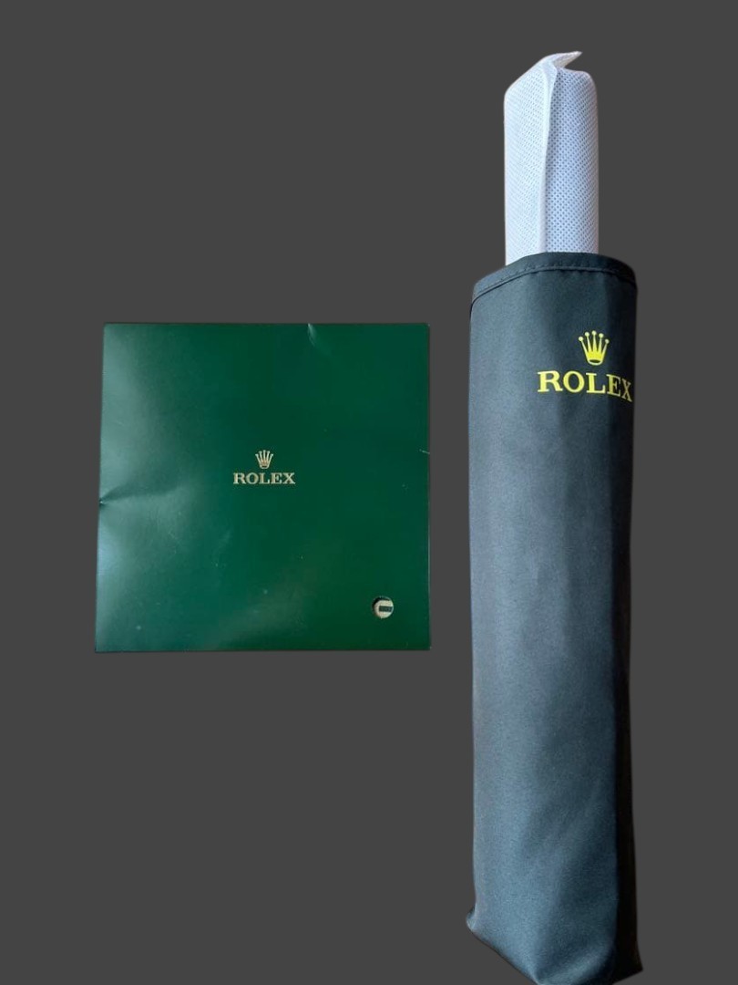 ROLEX  Green Folding Umbrella Jump Open Novelty Unused New With Handkerchief