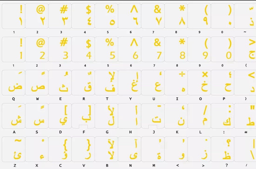 New Arabic Keyboard Stickers Yellow Letters