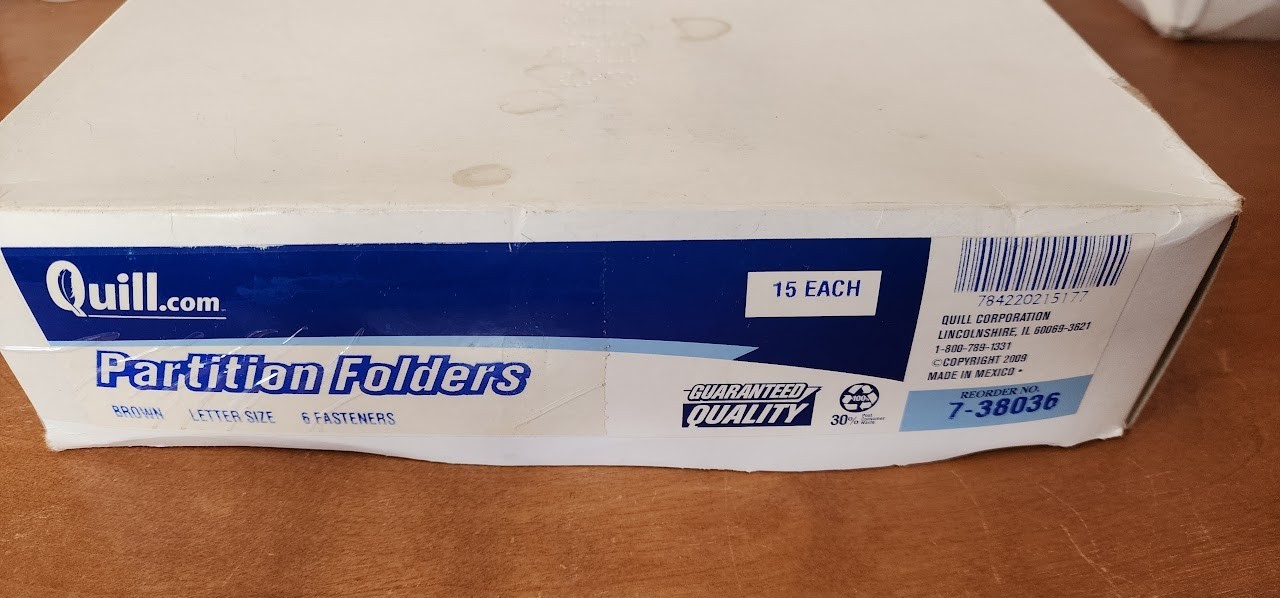 Quill Partition Classification Folders Brown Letter Size 6 Fastener 15ct 7-38036