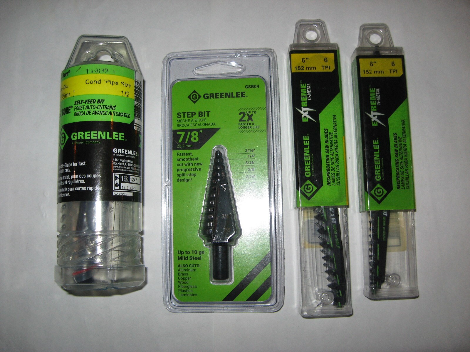 Lot New Greenlee Tools Step Bit GSB04 Saw Blades 353-656G E-Z Bore Bit 149H2-1