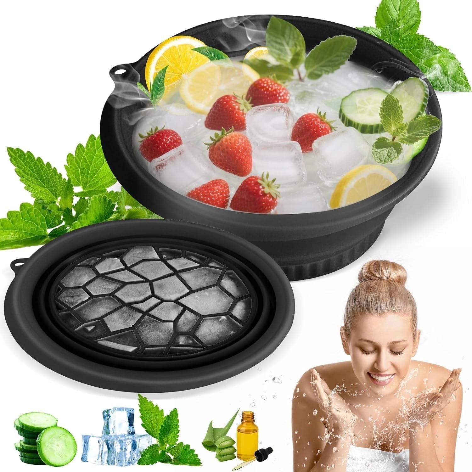 Silicone Face Bowl For Ice With Built-In Icetray Collapsible Face Tub For Ice