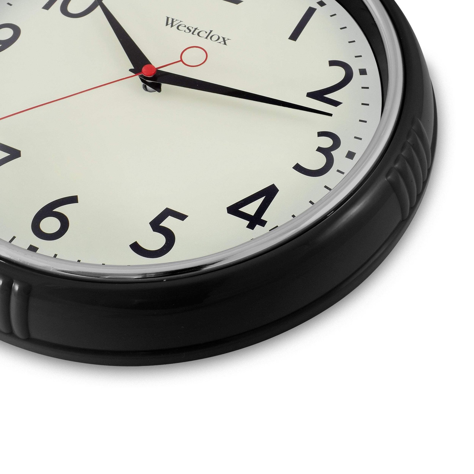 Westclox 12" Black Retro Wall Clock – Gloss Finish with Chrome Bezel