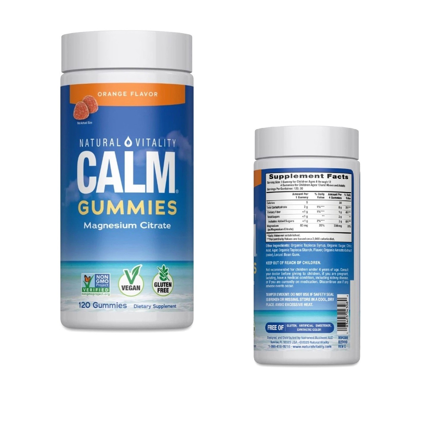 Natural VItality CALM ~ Magnesium CITRATE Gummies  ( 120ct Orange) - exp 2027