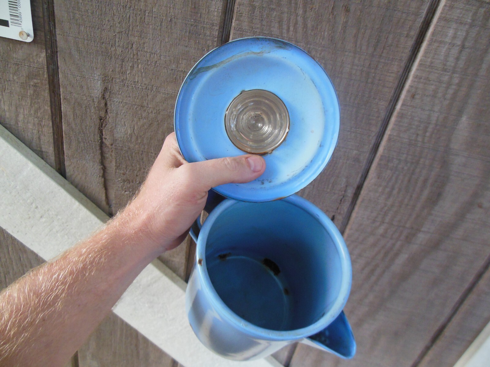 Vintage Percolator Light Blue Graniteware Metal Coffee Maker