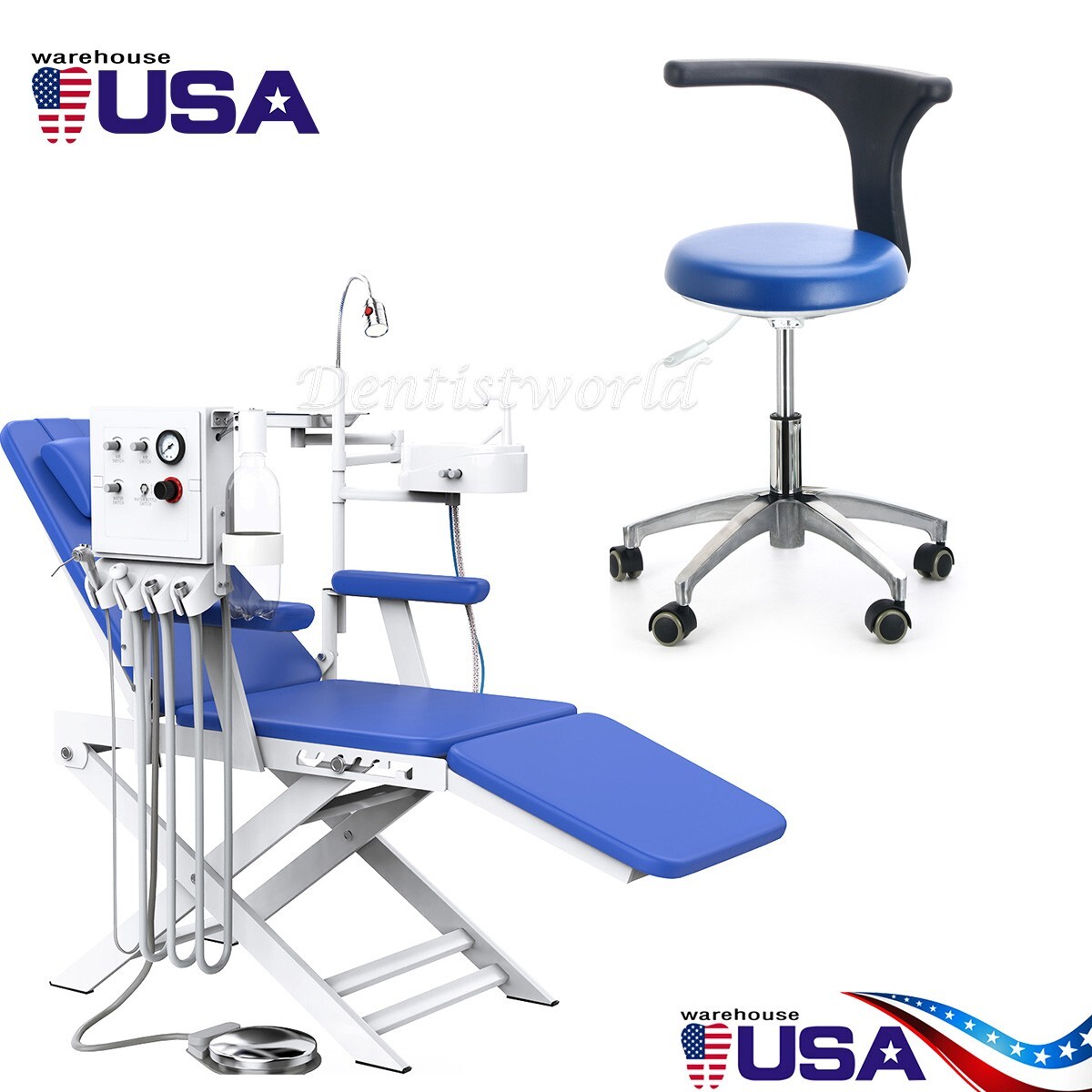 Dental Mobile Chair LED Light Turbine Unit+Tray +Portable Dentist Stool Chair