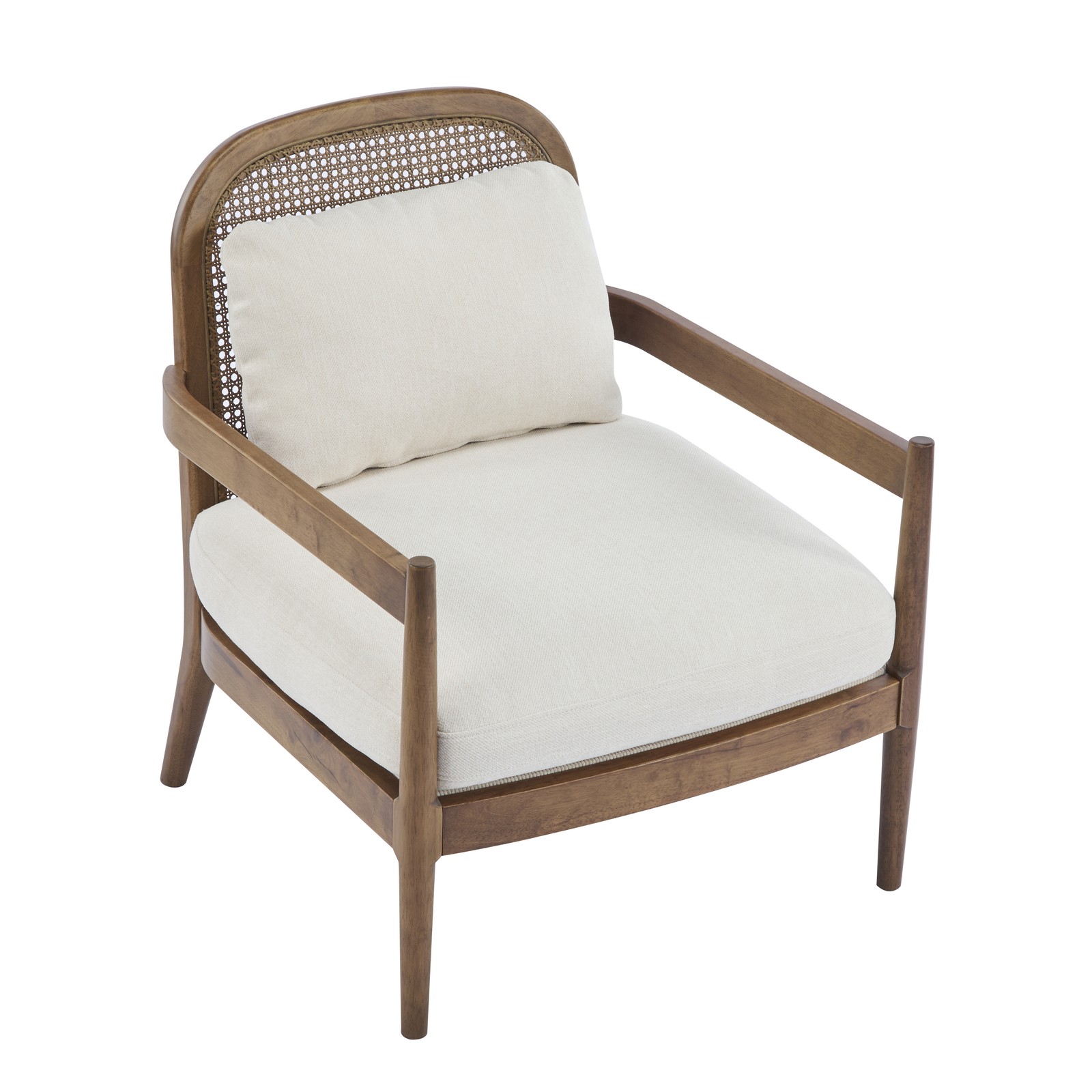 Set of 2 Mid-Century Modern Accent Chairs Rattan Back Solid Wood Beige