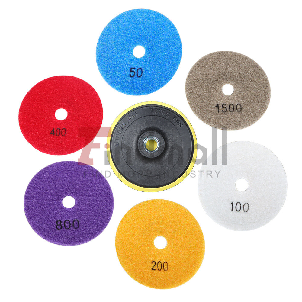 7PCS 4 Inch Set Wet Dry Diamond Polishing Pads For Granite Concrete Marble Stone