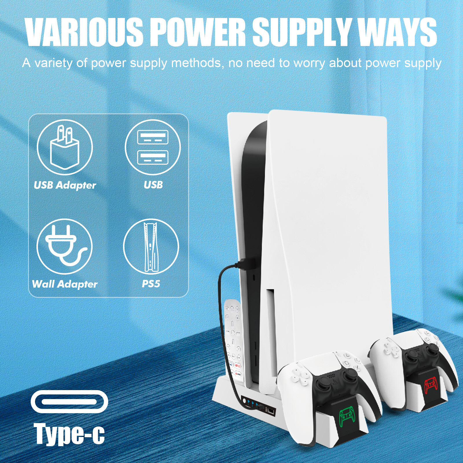 For Playstation 5 Dualsense Controller Charging Station PS5 Cooling Fan White