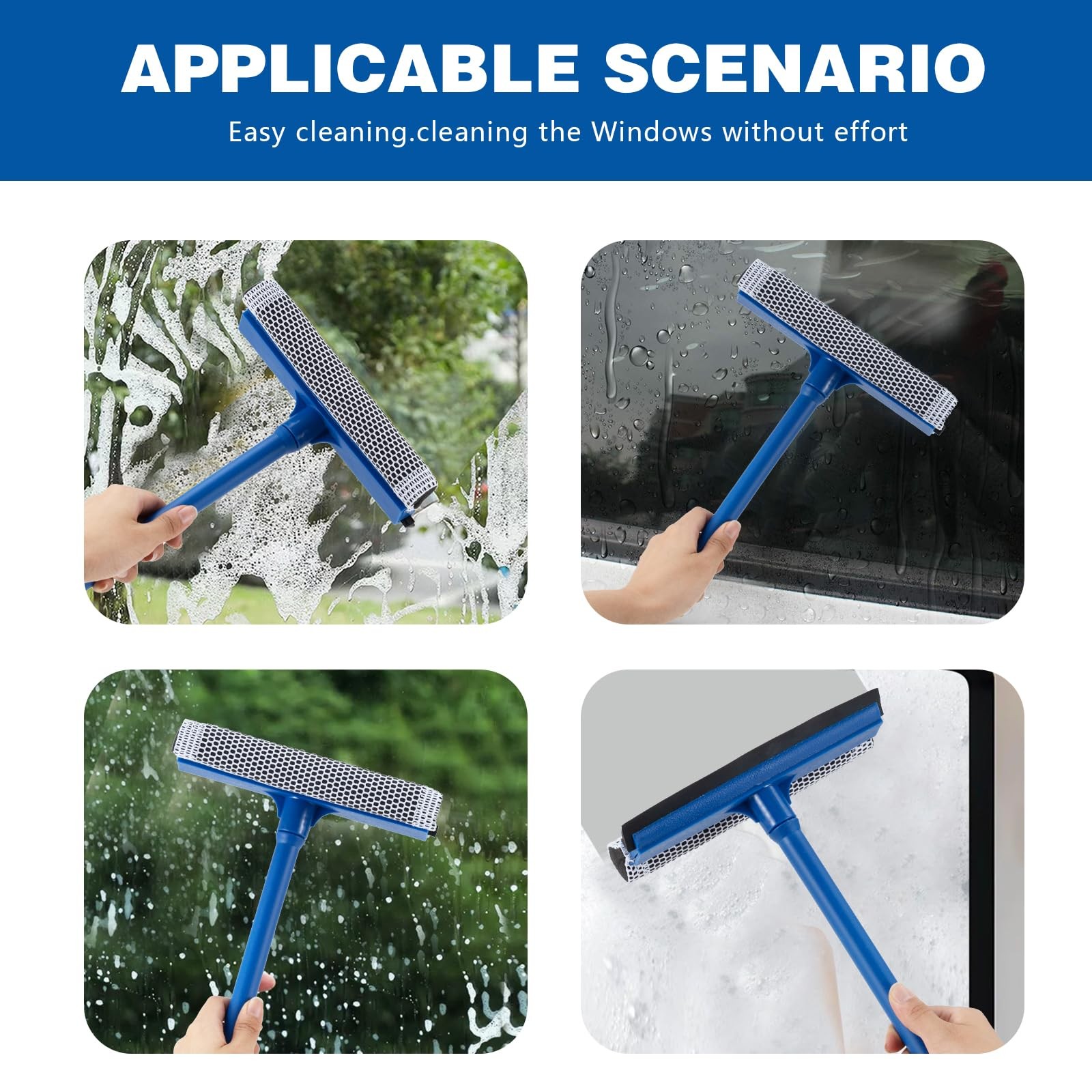 15.9" Window Squeegee for Car,2 in 1 Plastic pole, Blue
