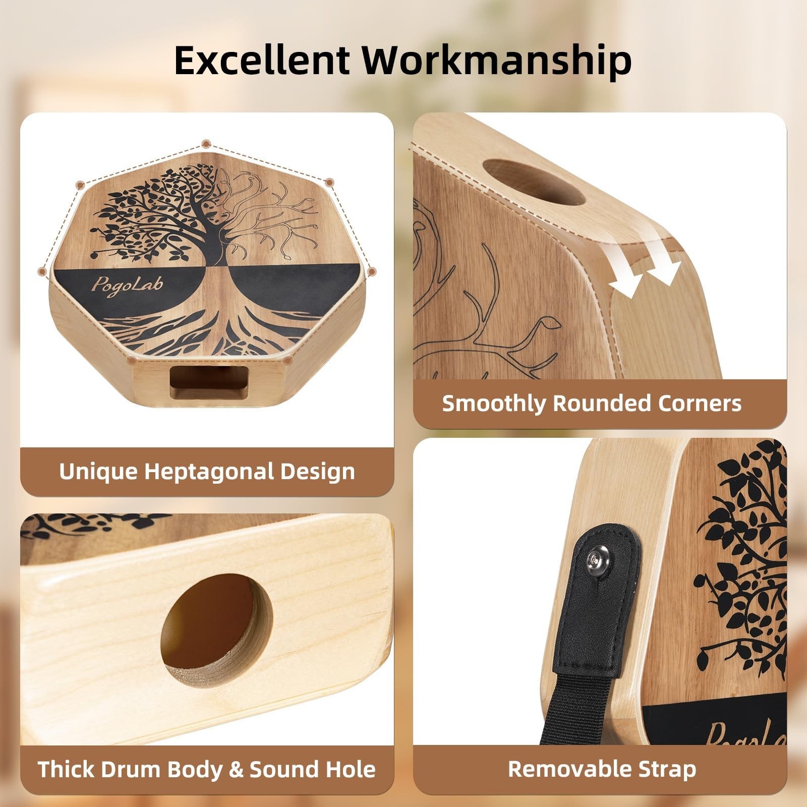 Three-Tone Portable Cajon Drum Box with Adjustable Strap - Unique Design, Easy t