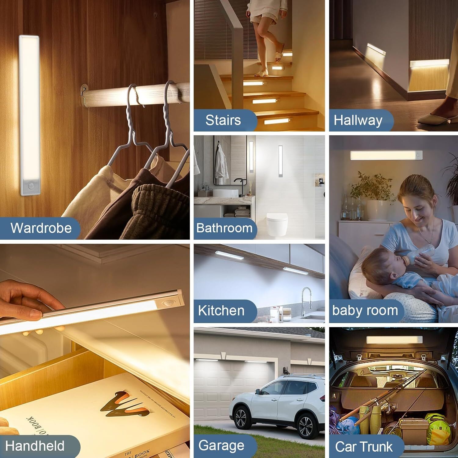 3 Pack Rechargeable LED Under Cabinet Lights Motion Sensor 3 Color for Kitchen
