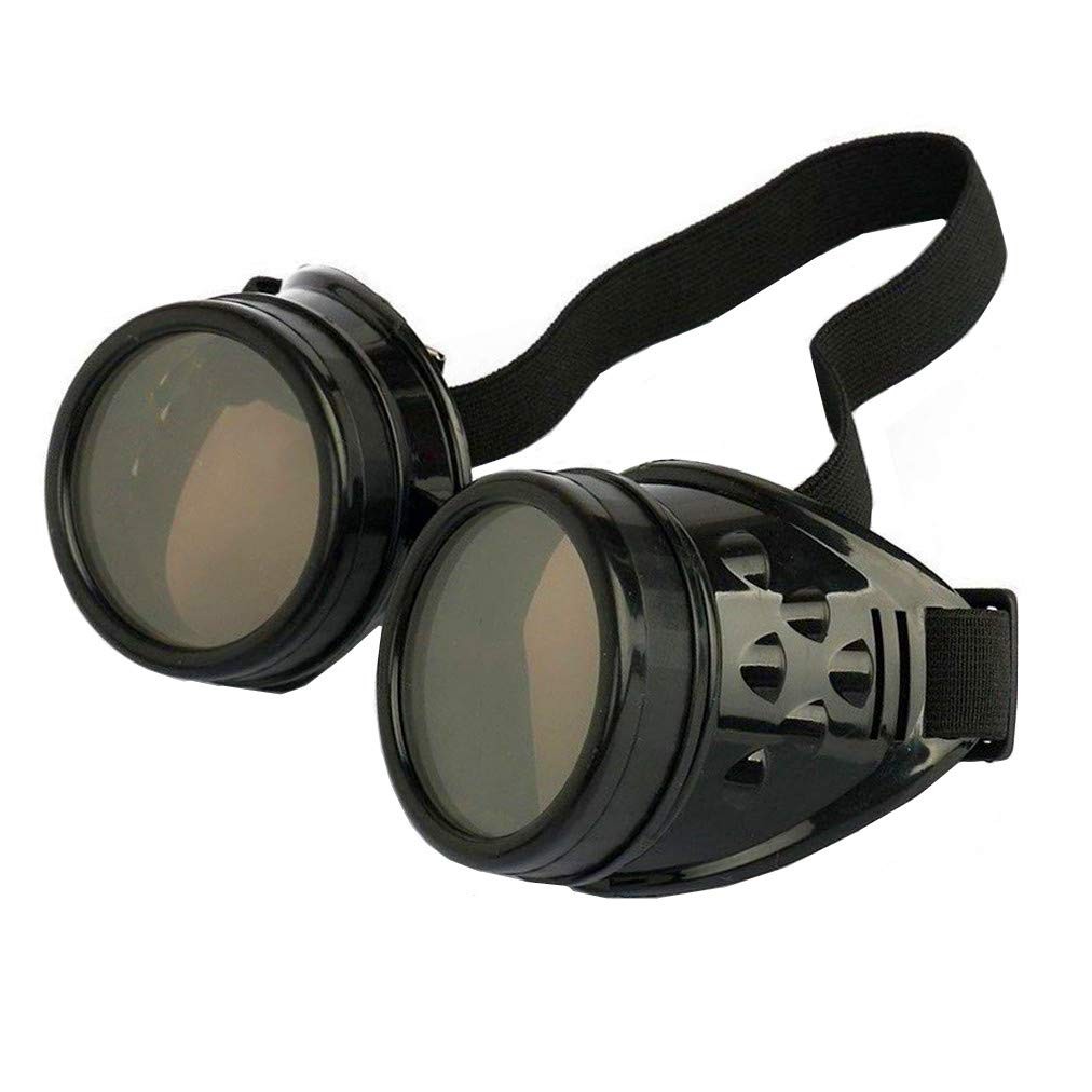 WEICHUAN Vintage Steampunk Goggles Mad Scientist 2" diameter lens, Black