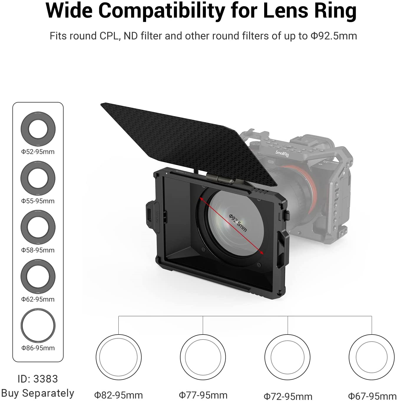 SmallRig Mini Matte Box Lite 3575 + Camera Baseplate Dual 15mm Rod Clamp 1674