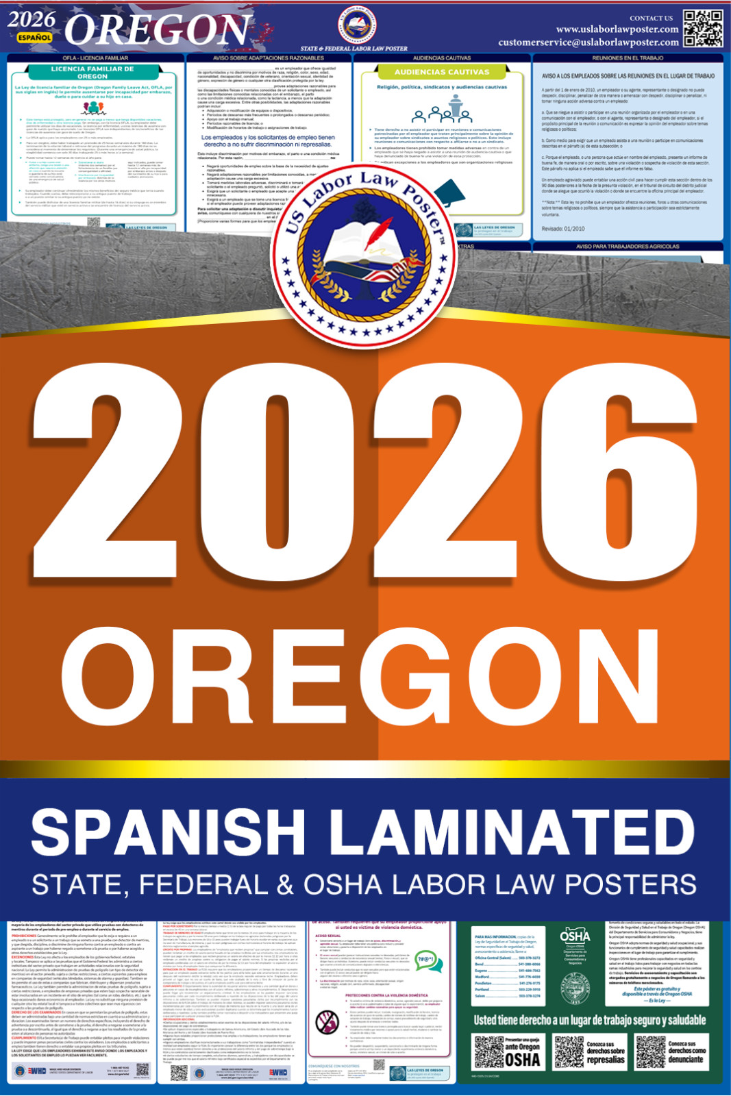 2026 Oregon OR LABOR LAW POSTER (Federal & State) Spanish Laminated
