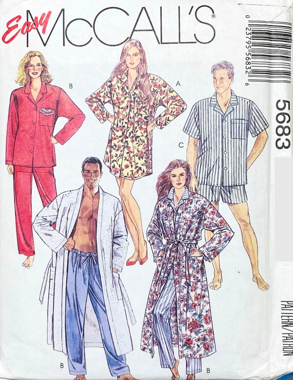 90s MCCALLS 5683 UNISEX ROBE NIGHTSHIRT PAJAMA TOP/BOTTOM UC/FF