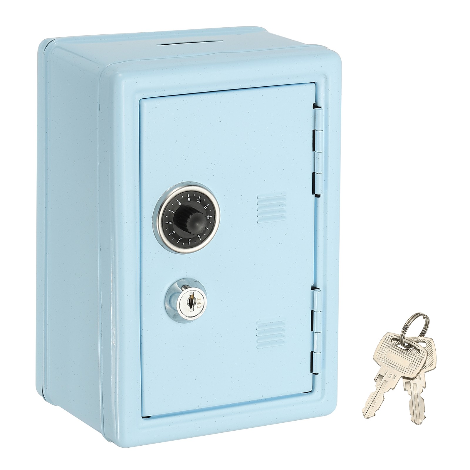 Mini Safe Money Locker Small Bank Money Saving Boxes with Tray 2 Keys, Blue