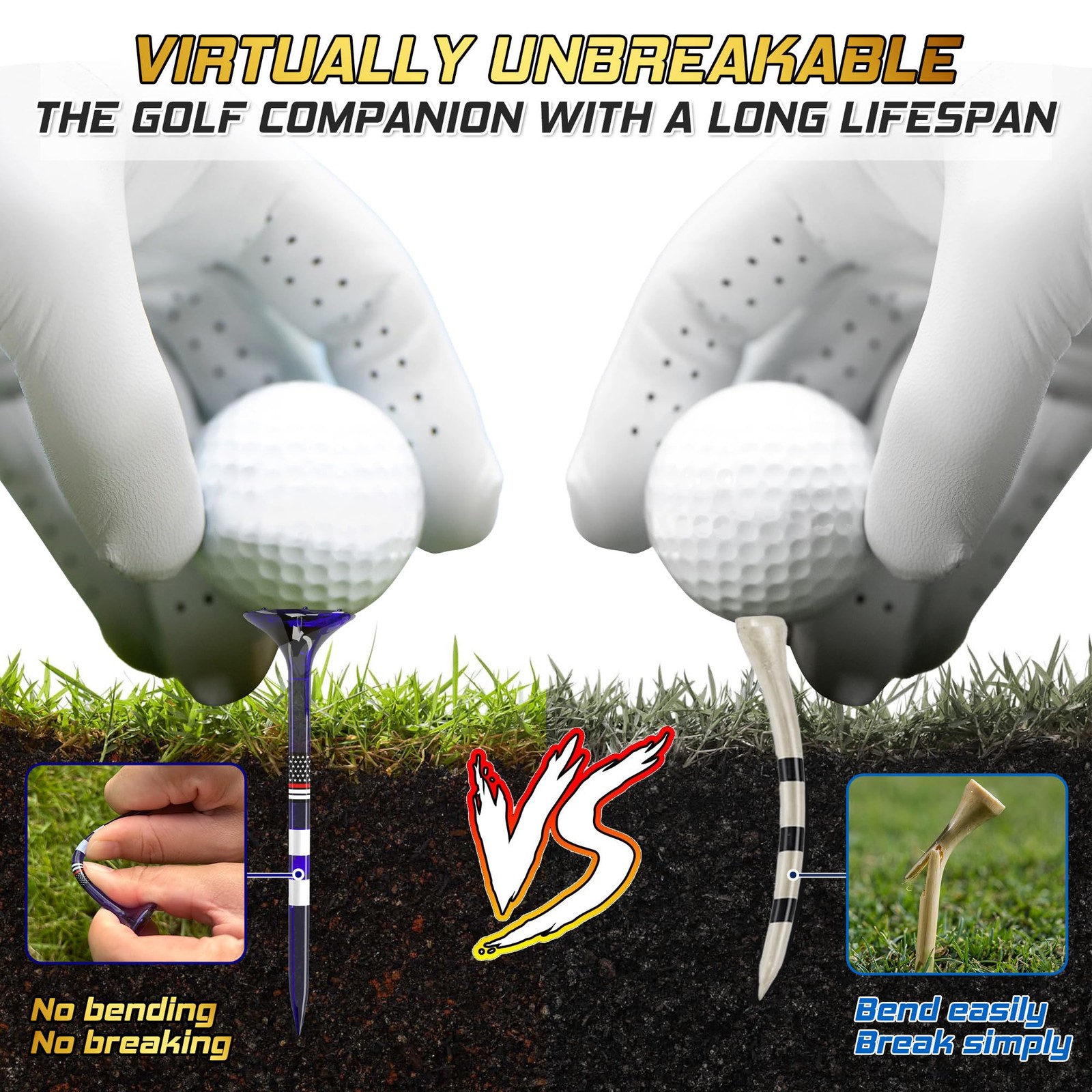 Unbreakable Golf Tees 3.25 Inch, Plastic Long Tee, Big Cup, Low Spin, Blue