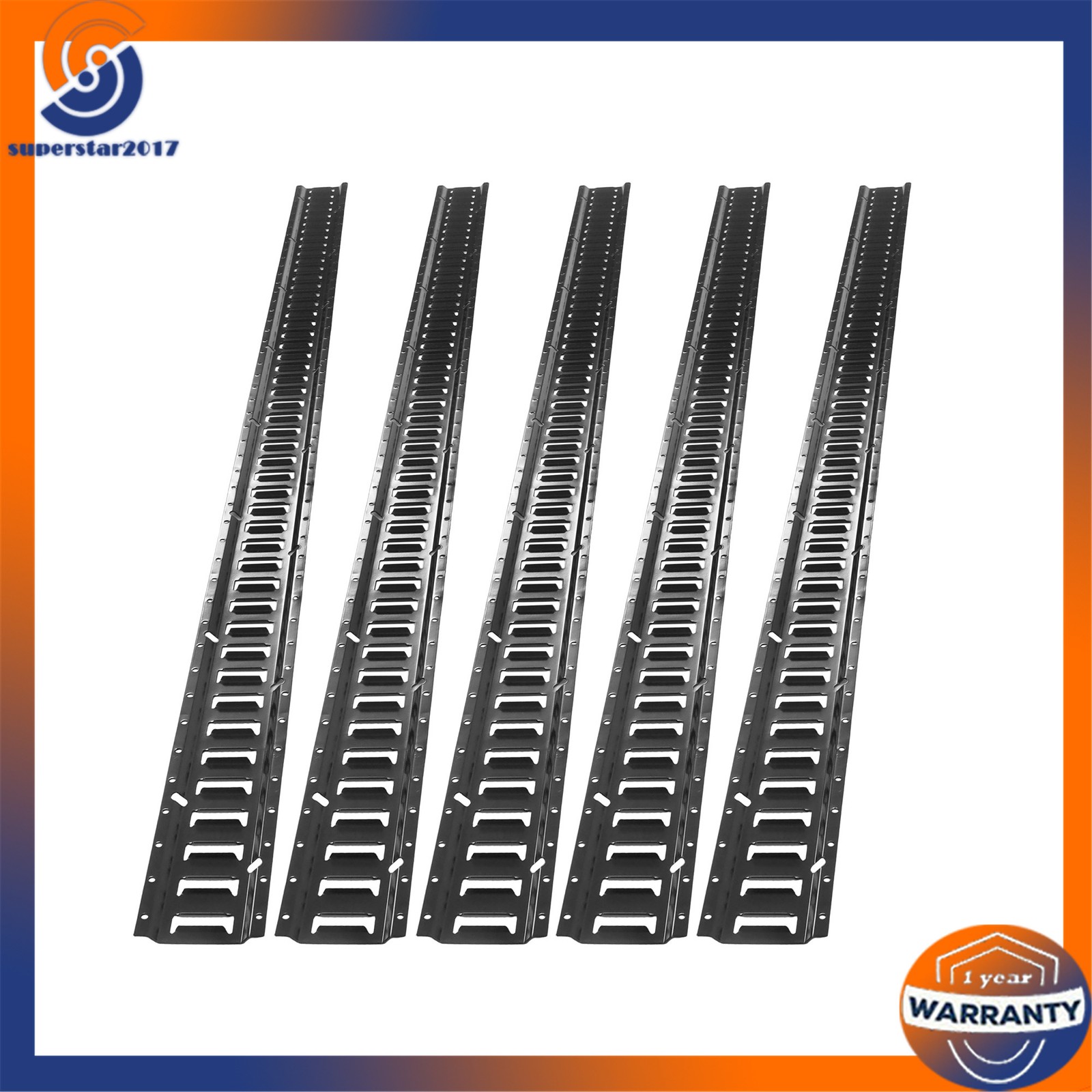 5 Pack 8 Foot Black E Track Rails, Powder Coated For Long Cargo Trailer Tie Down